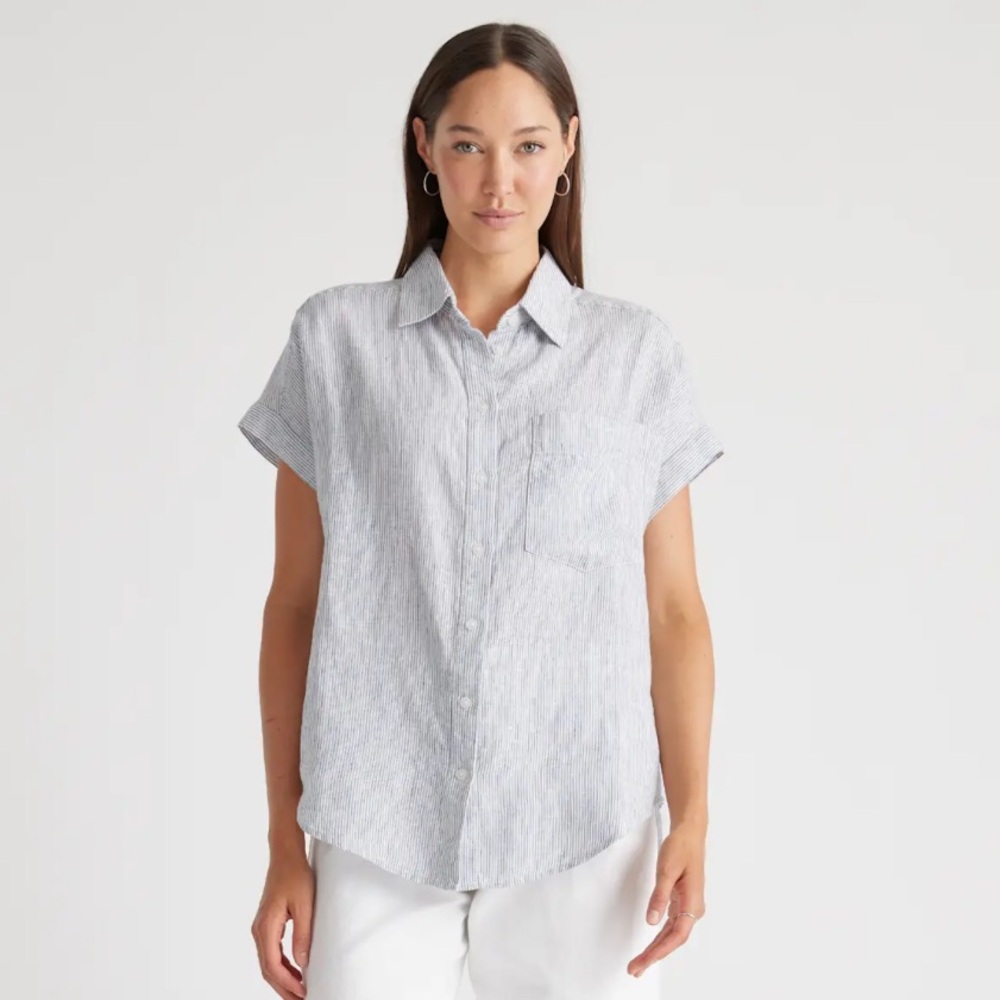 Classic Blue and White Striped Shirt.